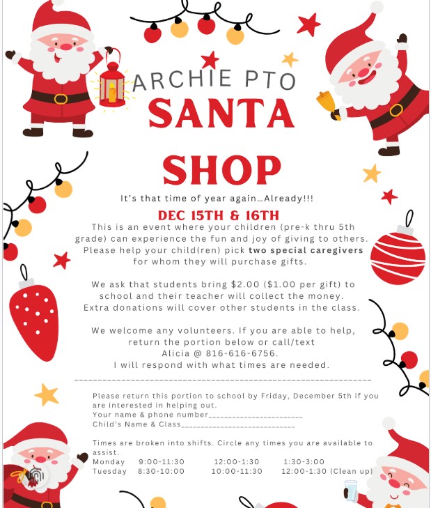 Santa Shop dates for december 15=16th