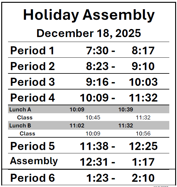 Holiday Assembly Schedule
