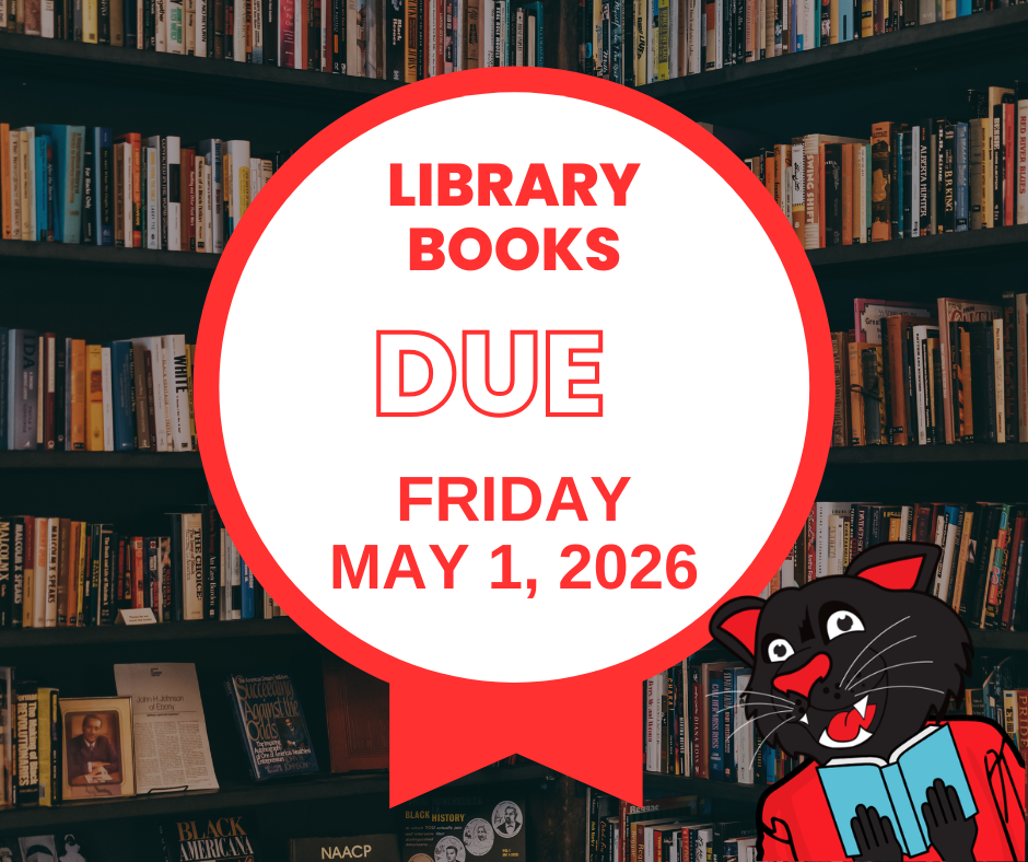 graphic illustrating when student library books are due on May 1