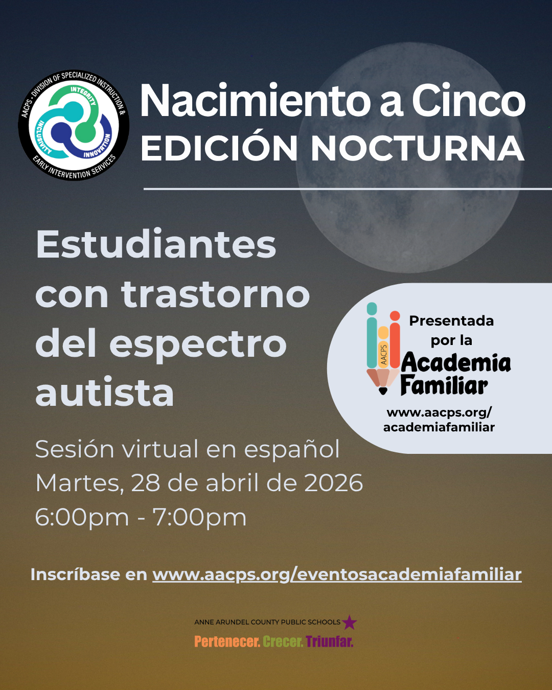 Estudiantes con trastorno del espectro autista Sesión virtual presentada en español Martes, 28 de abril, 2026 6:00 pm - 7:00 pm