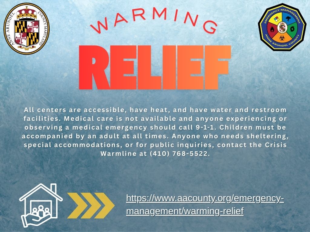 Warming Relief Centers: https://www.aacounty.org/emergency-management/warming-relief