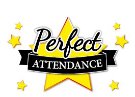 large yellow star and several smaller stars around with words Perfect Attendance in black letters