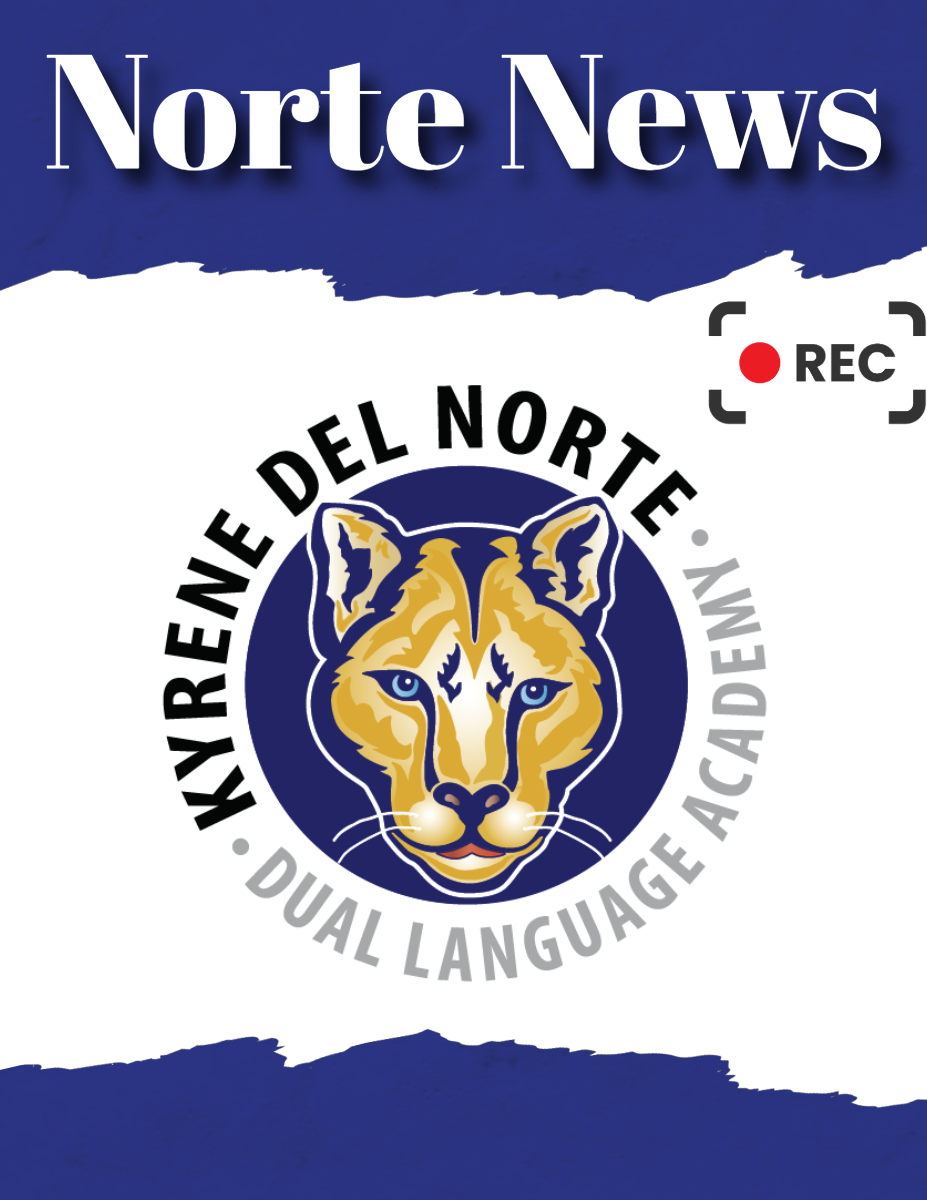 logo of Norte News in blue and cougar head in middle with Kyrene del Norte Dual Language Academy around the head