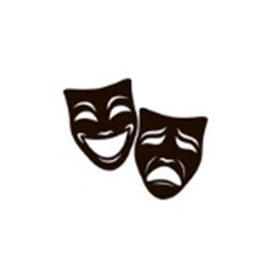 black drama masks, one happy and one sad