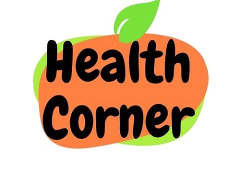 orange and green apple logo with Health Corner in black letters on top