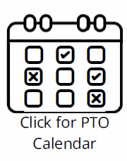 black and white drawing of a calendar with words click for PTO Calendar