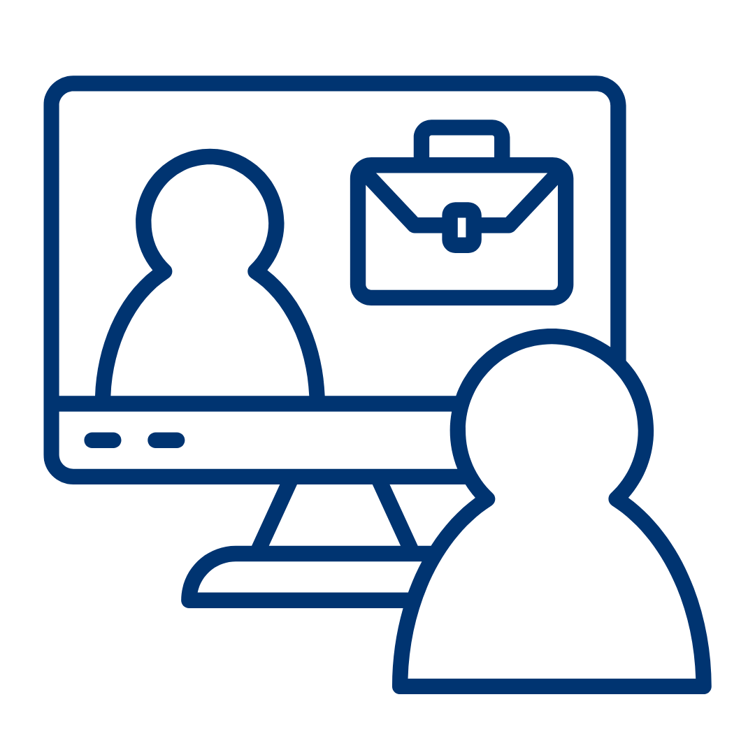 computer interview with a briefcase