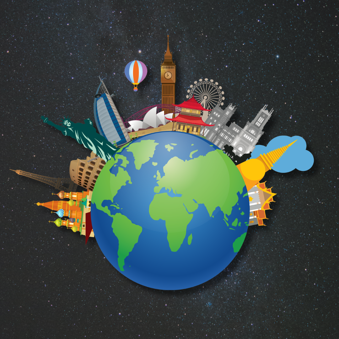 Earth with famous landmarks