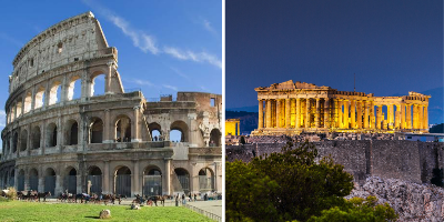 The Roman Coliseum and the Parthenon