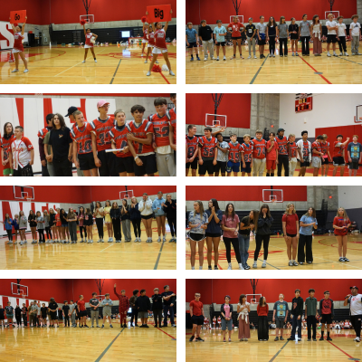 Each sports team being recognized on the court