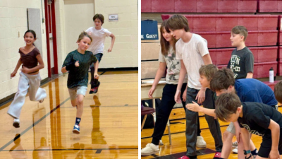 5th graders running in PE class.