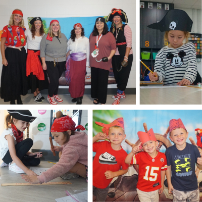 1st graders and teachers in pirate costumes
