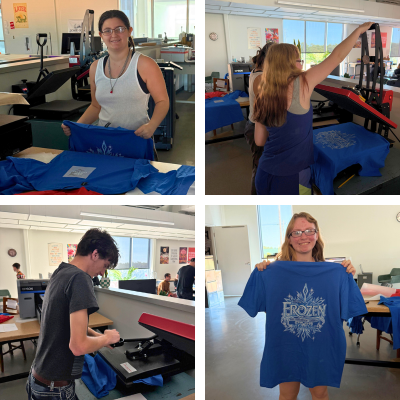 Students use screenprinter to design t-shirts