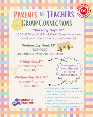Parents as Teacher Group Connections Event Sept. 10 10am at Wolf Pack Park