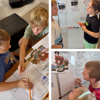 Second graders working in pairs on stray animal project