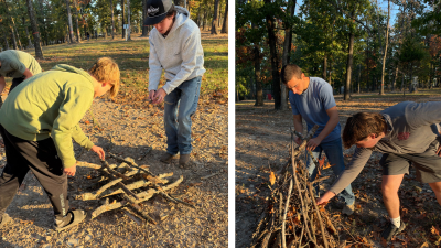 High school students build campfires
