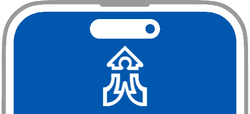 Clipart of a cell phone with the KSD App logo on its screen.