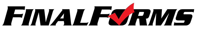 Logotipo de FinalForms. Dice 'FinalForms'. El texto es negro y hay una marca de verificación roja sobre la 'O'.