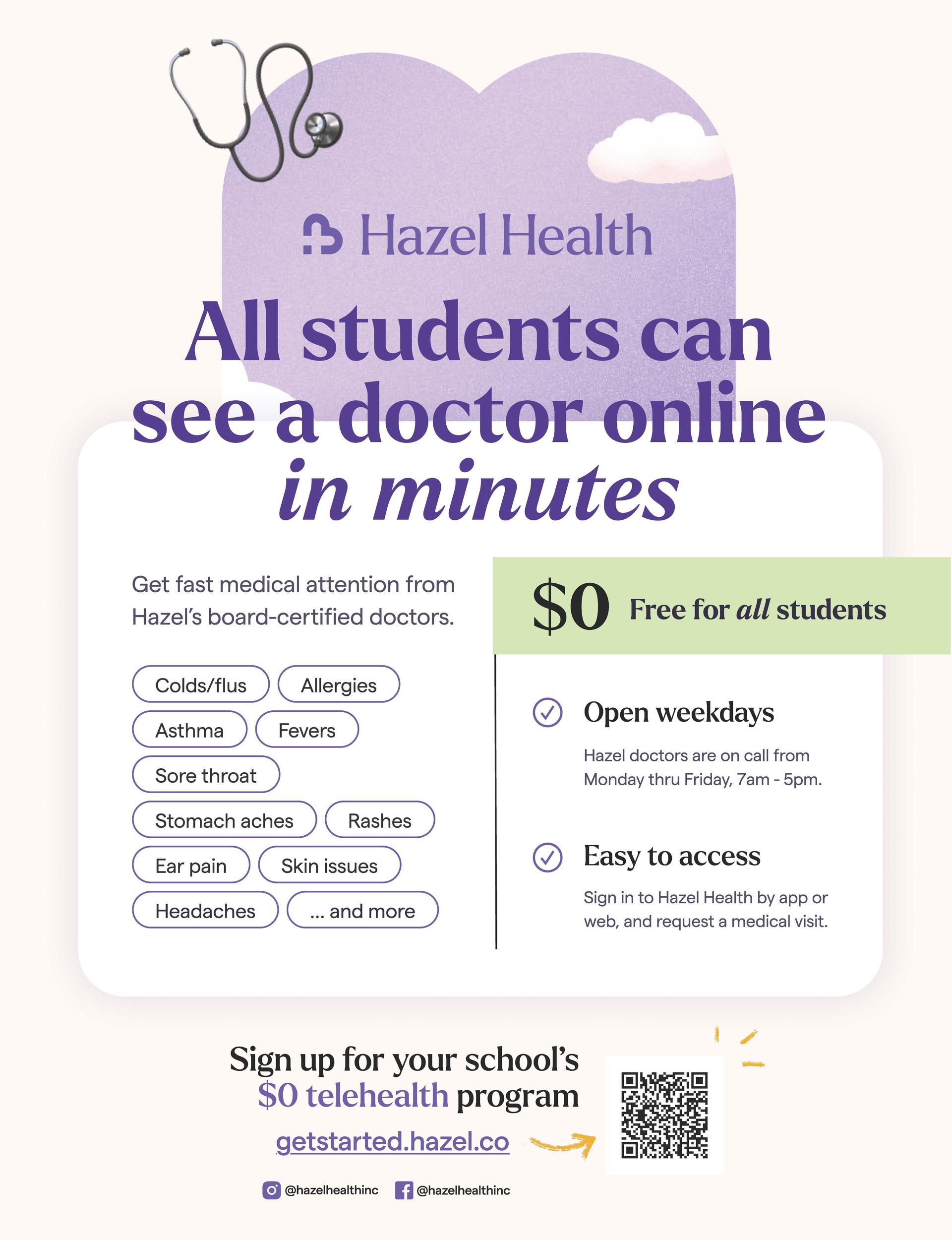 PDF of Hazel Health flyer. All informative text is listed below.