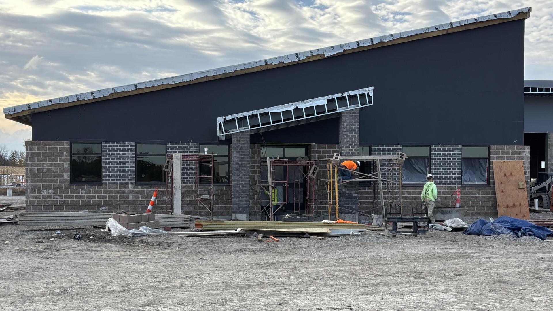 North Middle addition, storm shelter doors roll down at end of hallway, creating safe space in inclement weather