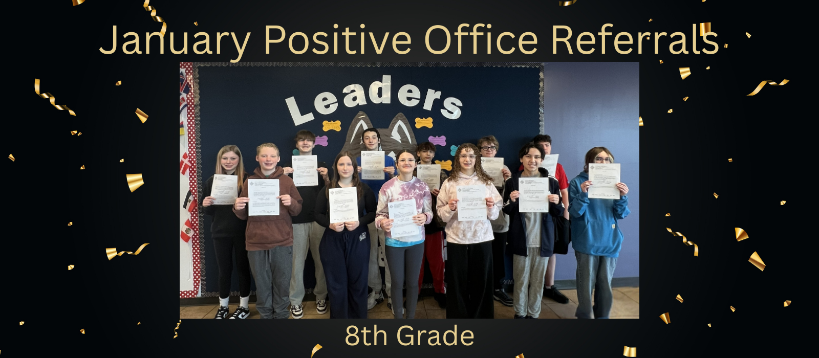 Photo of 8th grade positive officer referral students.