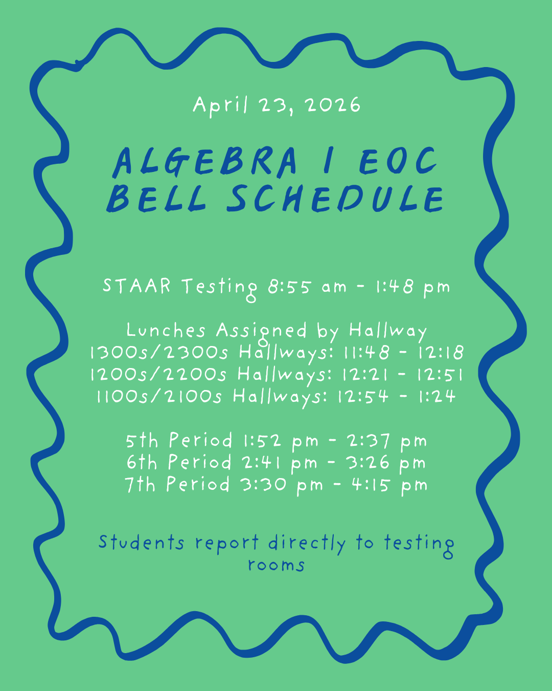Algebra I STAAR Bell Schedule