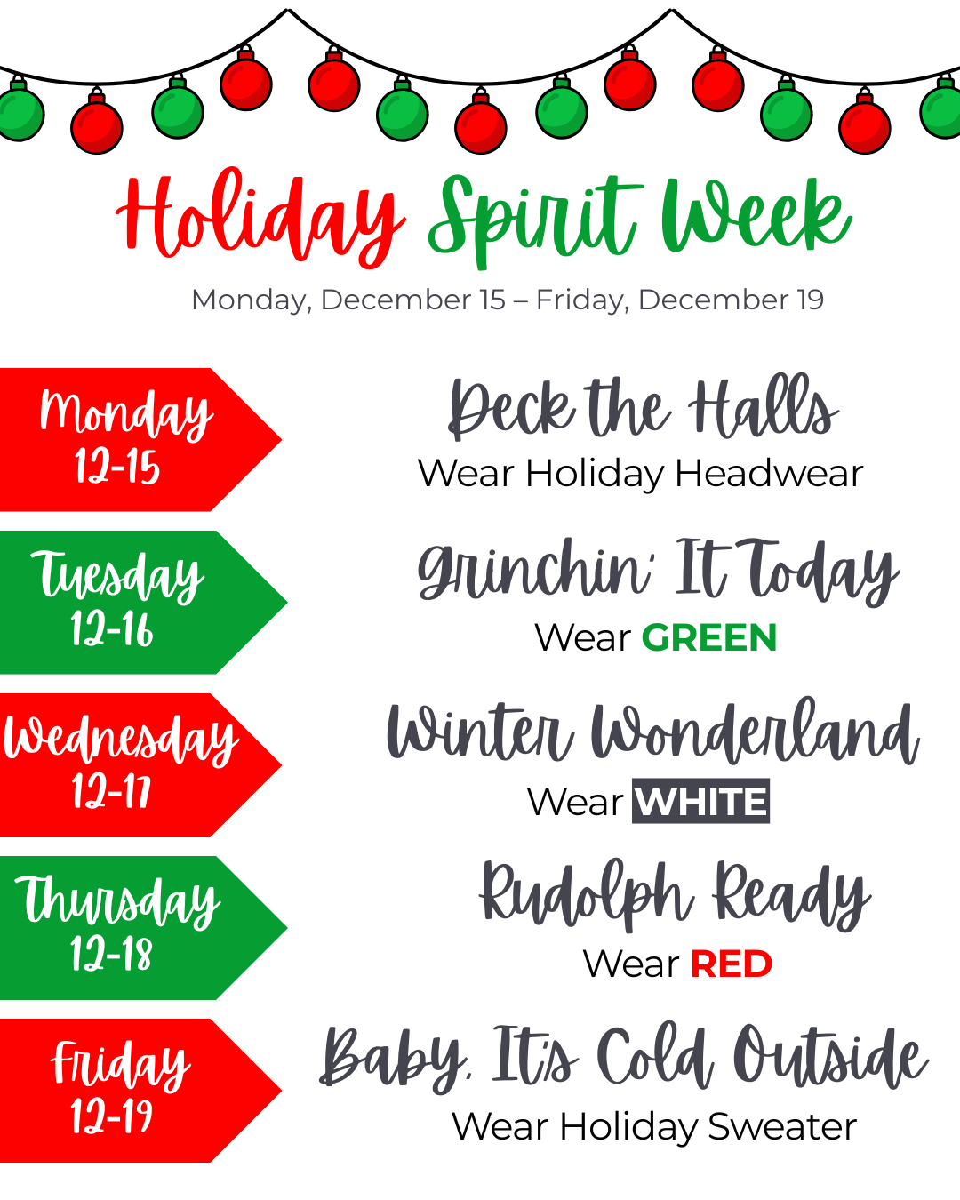 Holiday Spirit Week