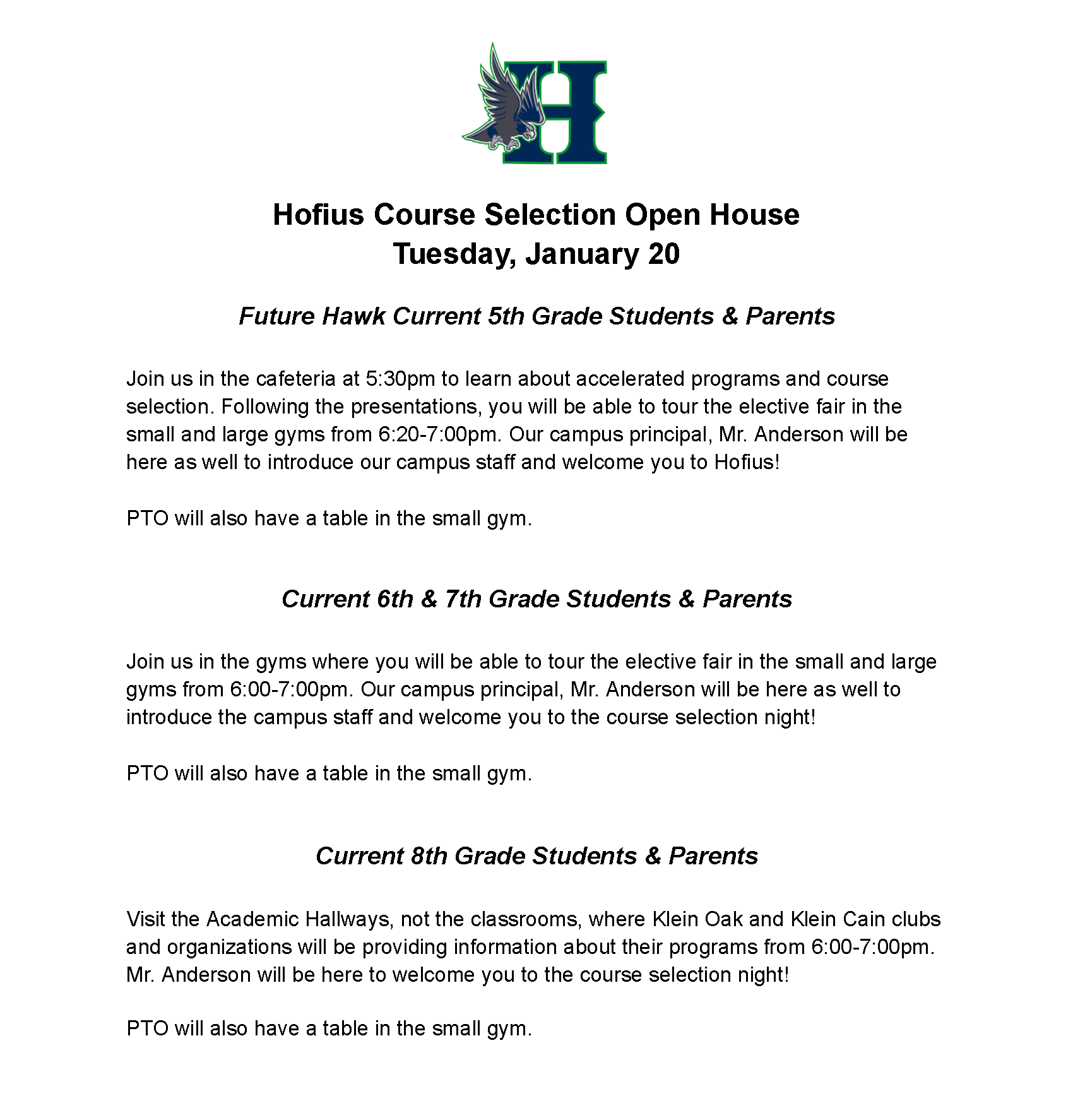 Hofius Course Selection Open House Info