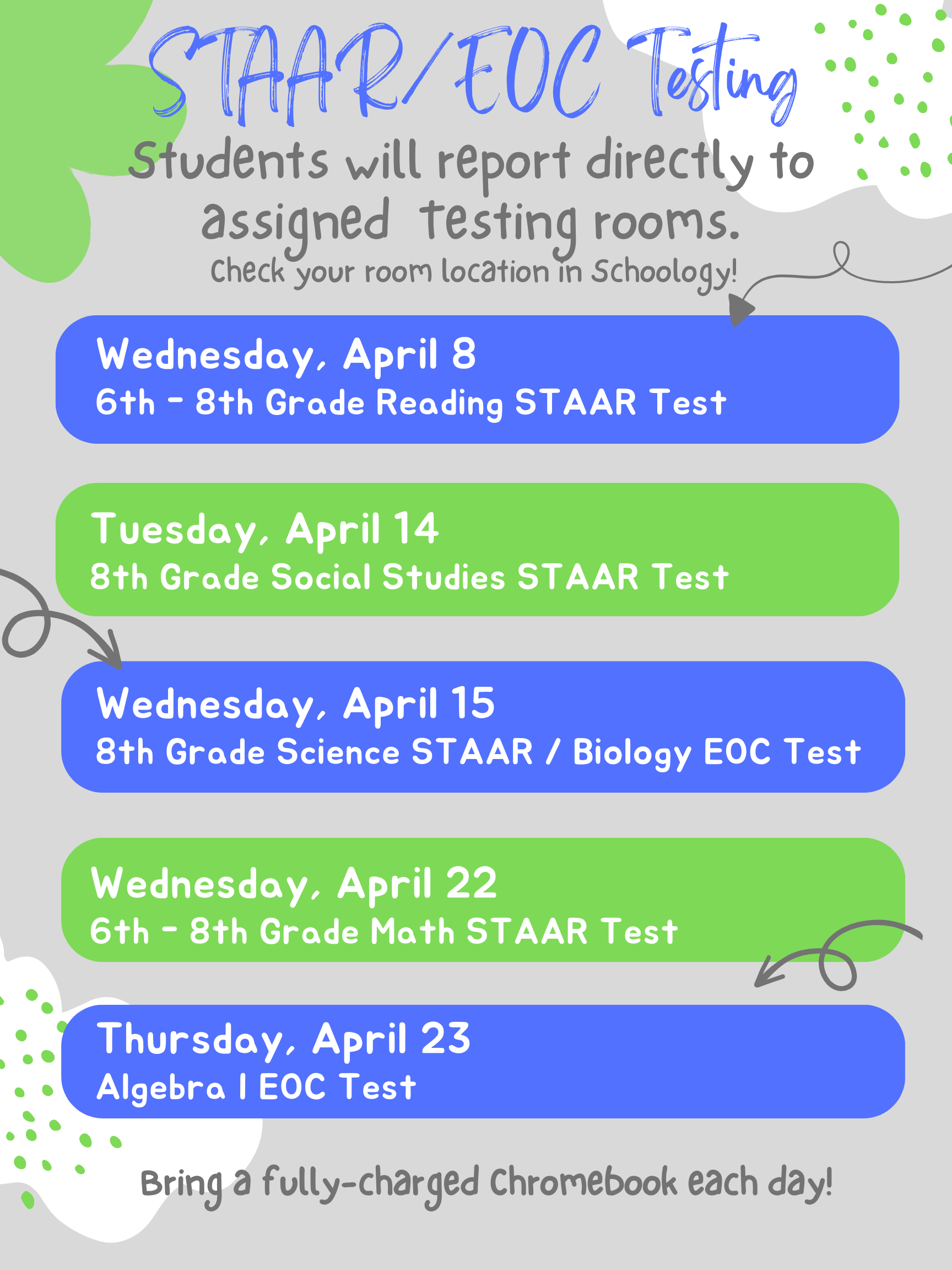 STAAR / EOC Test Schedule
