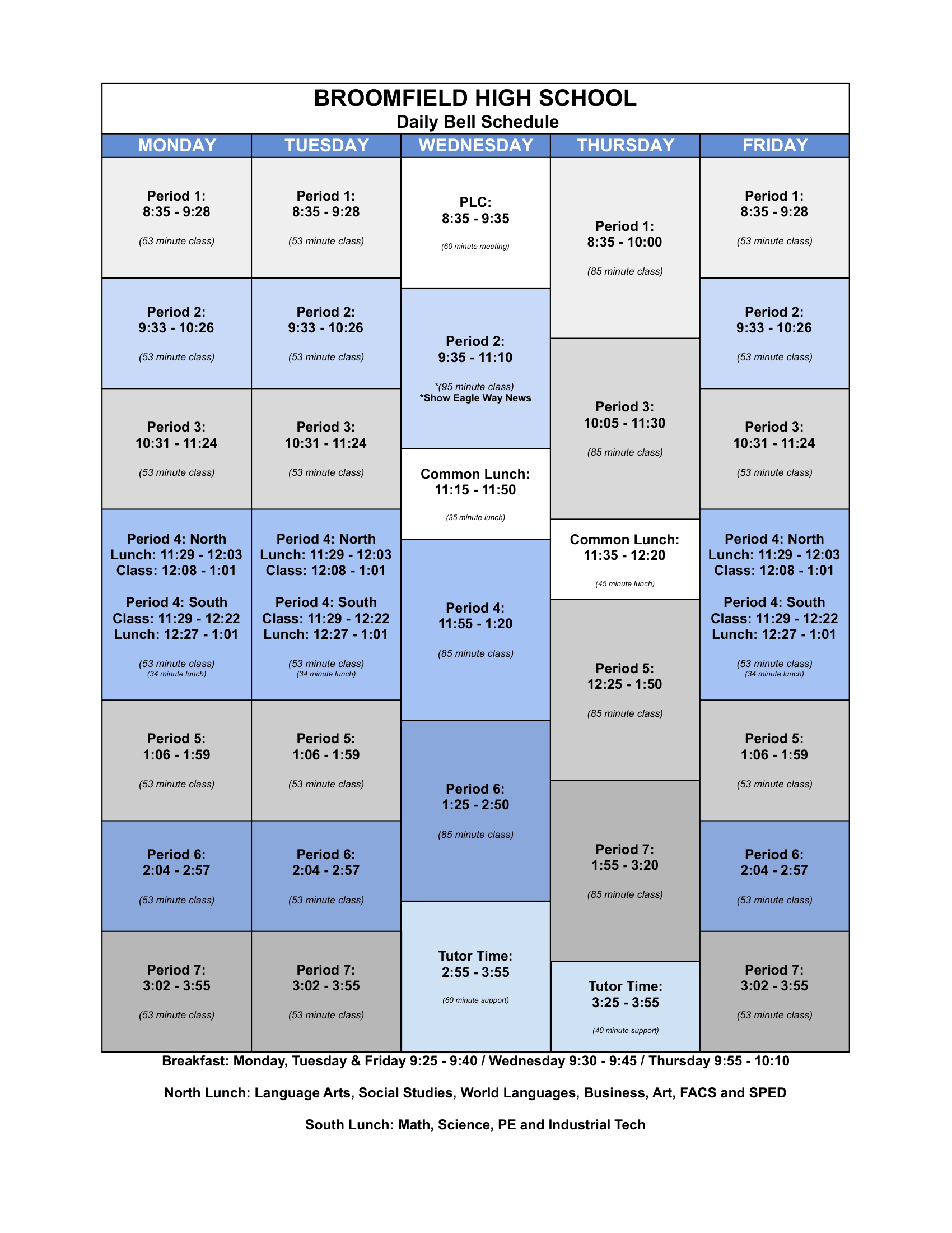 Daily Bell Schedule. View at https://brh.bvsd.org/school-life/schedule