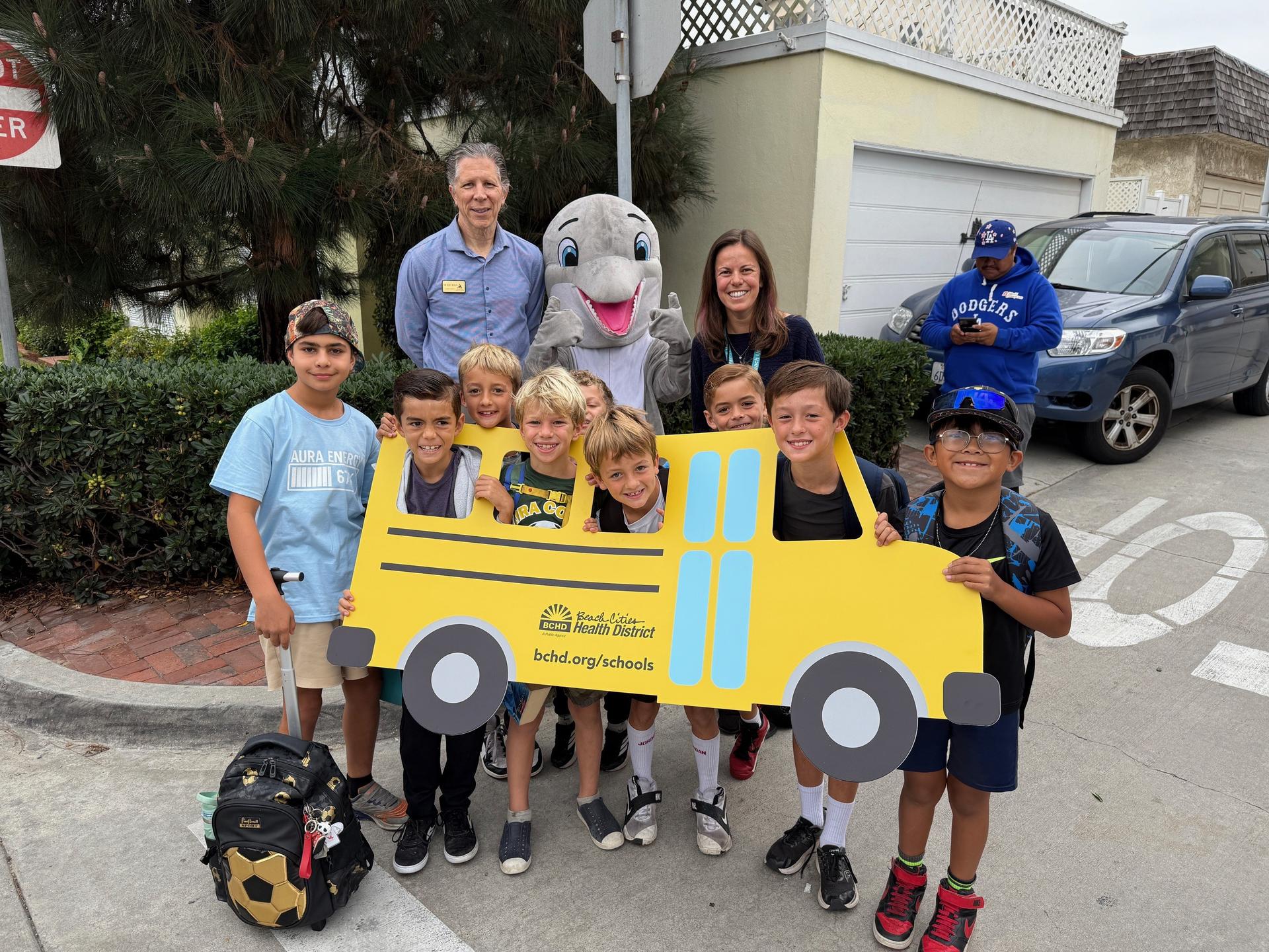 Dr. Bowes & friends walking to school