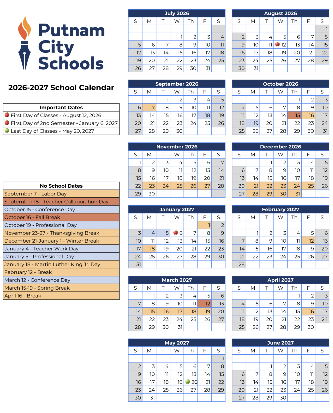 2026-2027 School Calendar
