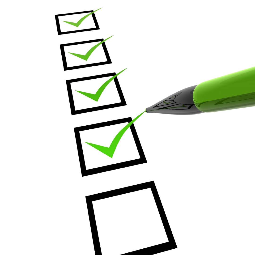 A line of check boxes and a pencil that looks as it's checking the list off