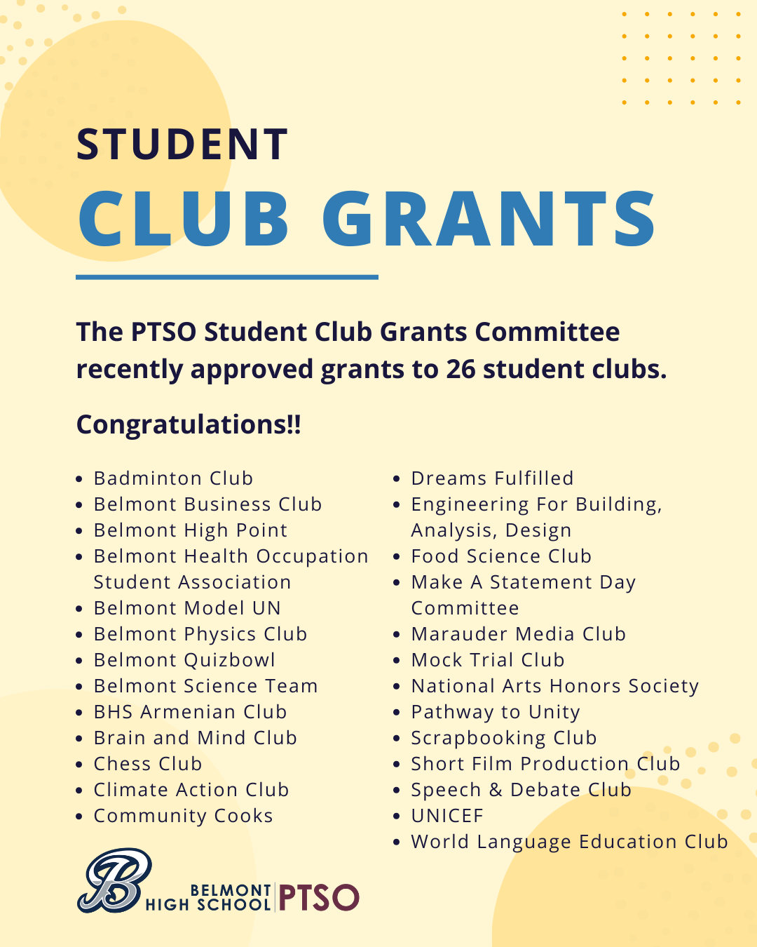 Student Club Grants Awarded