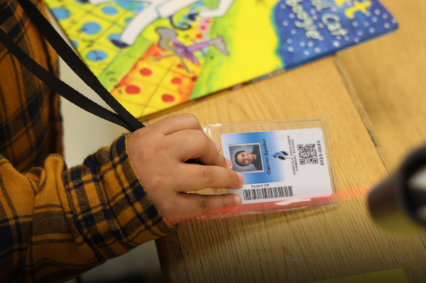 Student scanning badge