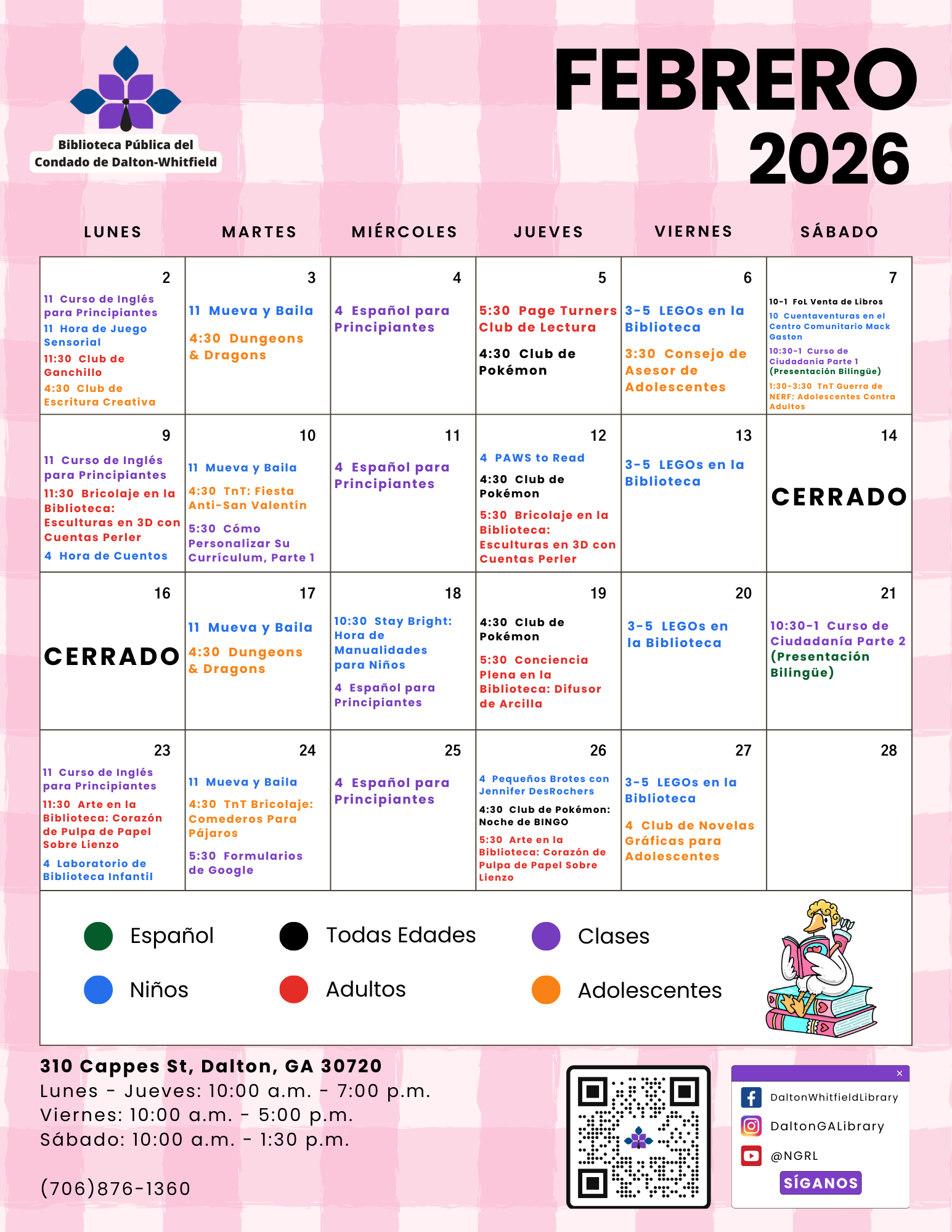 Febrero en la Biblioteca Pública del Condado de Dalton-Whitfield