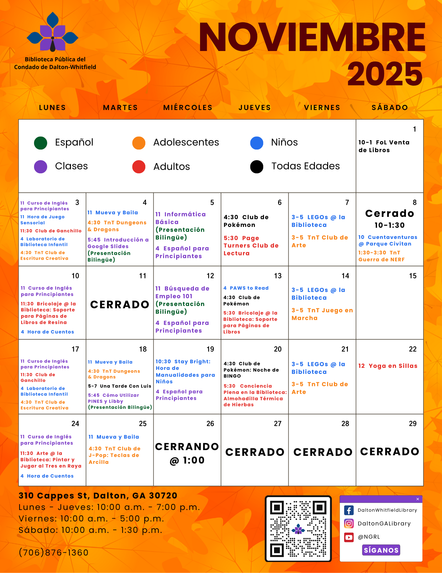 Here’s the November Calendar of Events from the Dalton-Whitfield County Public Library! Check out all the exciting programs and activities happening this month for readers of all ages.