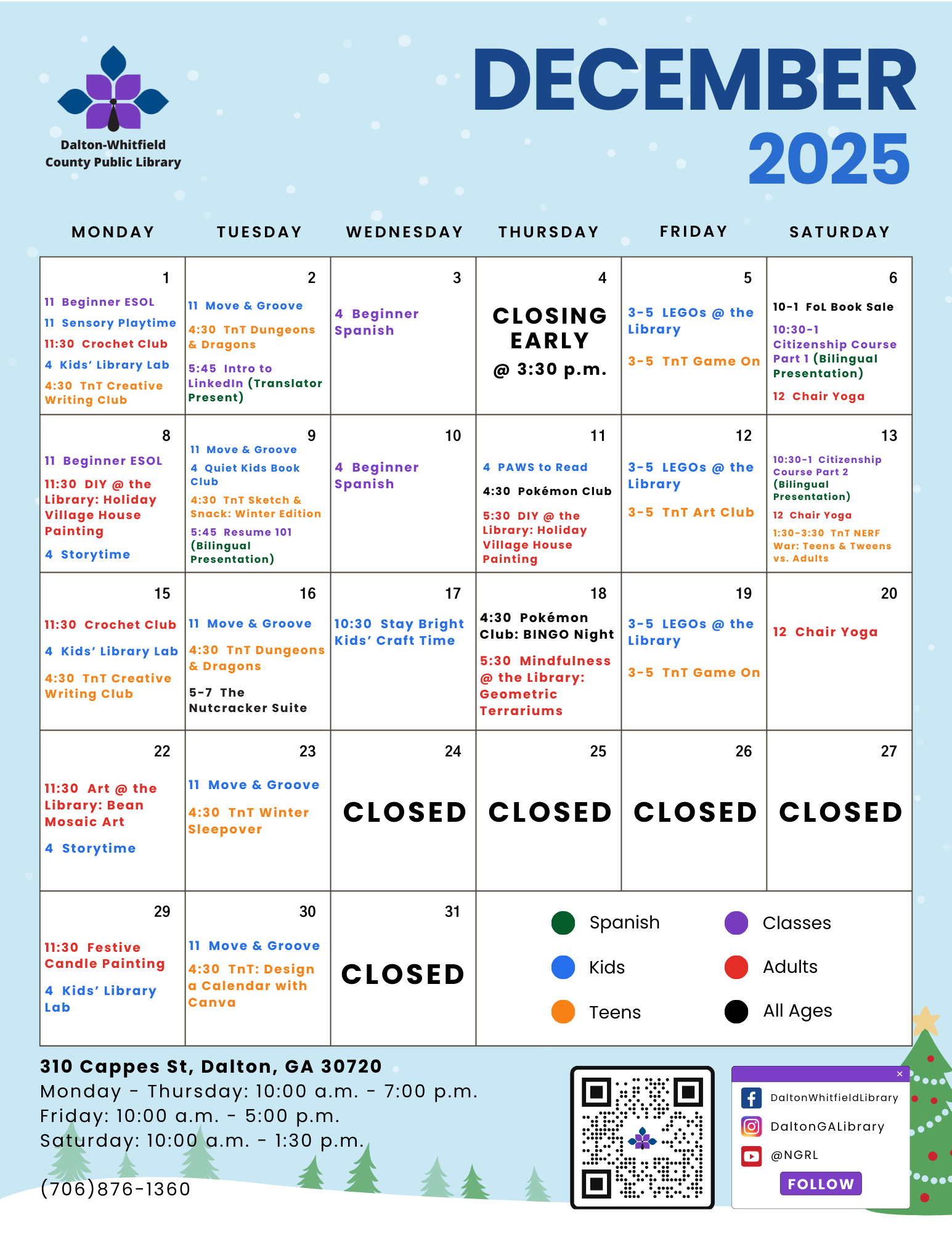 Here’s the December Calendar of Events from the Dalton-Whitfield County Public Library! Check out all the exciting programs and activities happening this month for readers of all ages.