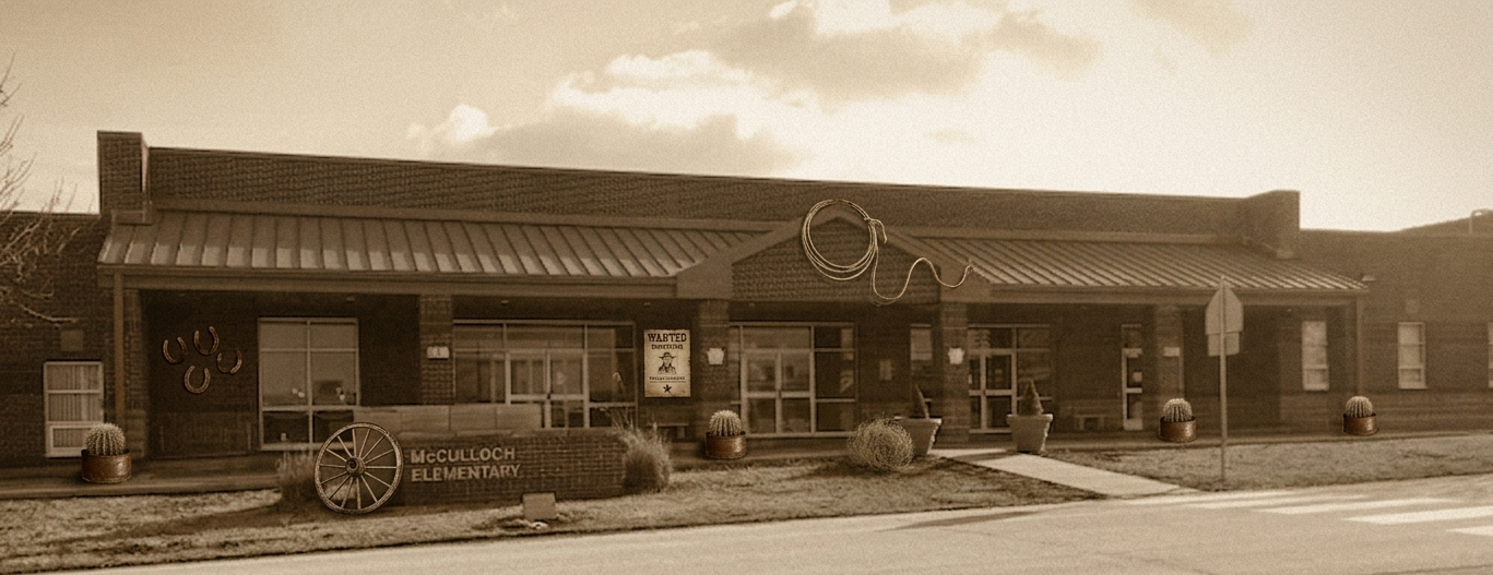 Picture of McCulloch Elementary in a sepia tone and made to look western.