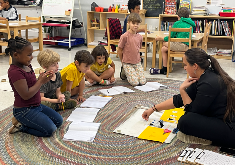 Guide presents a grammar lesson to students