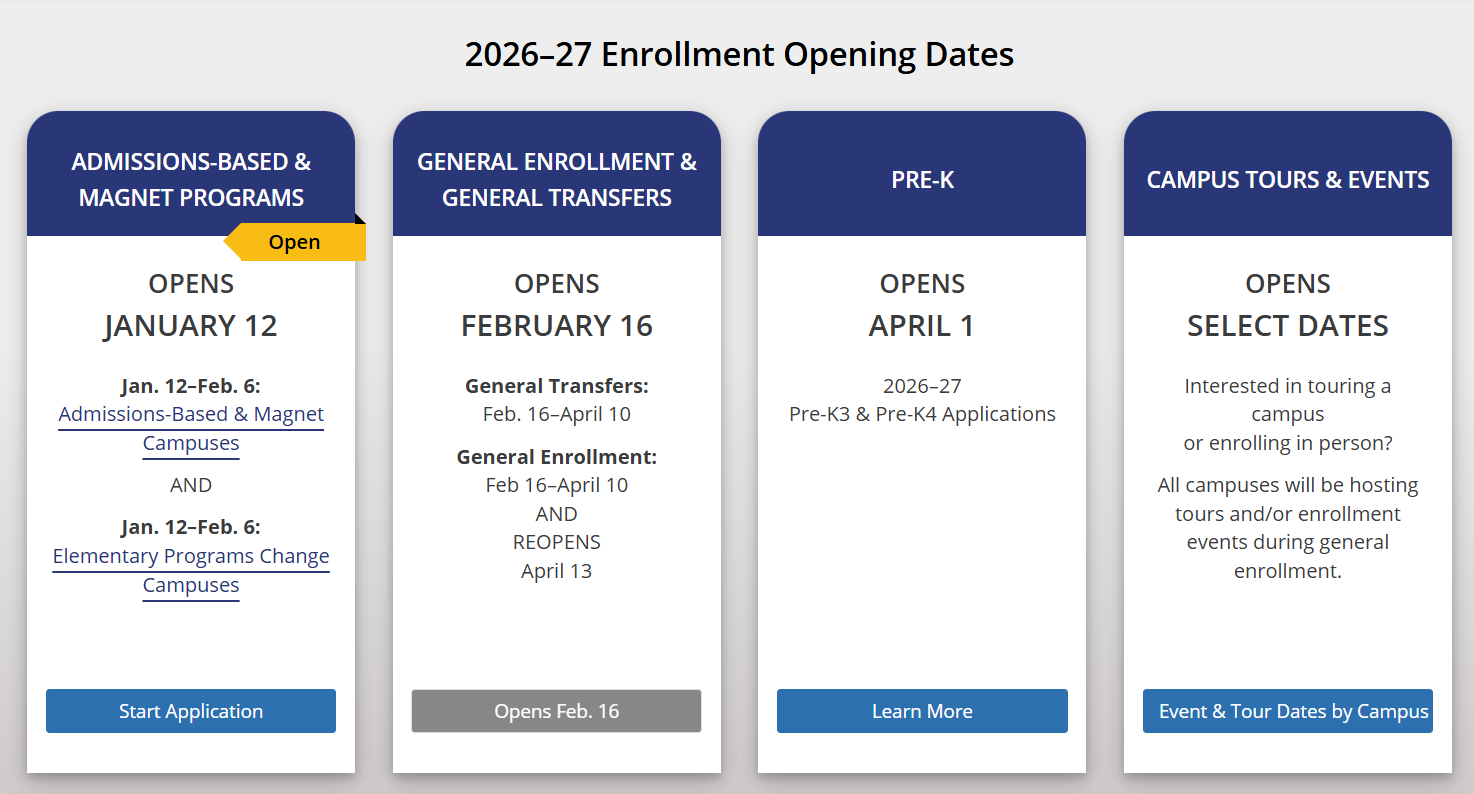 Screen grab of the AISD enrollment website