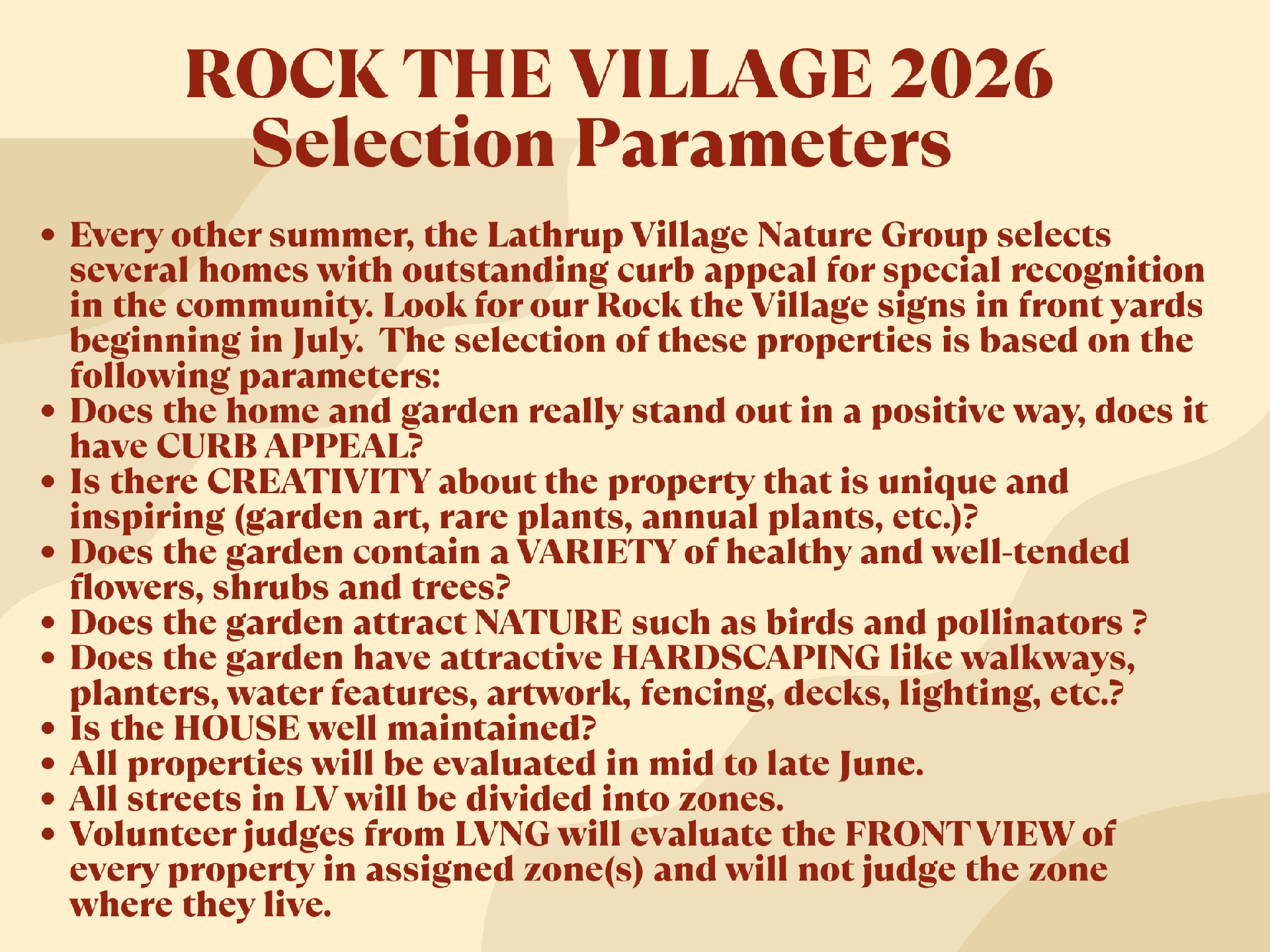 LV Nature Group - Rock The Village Selection Parameters