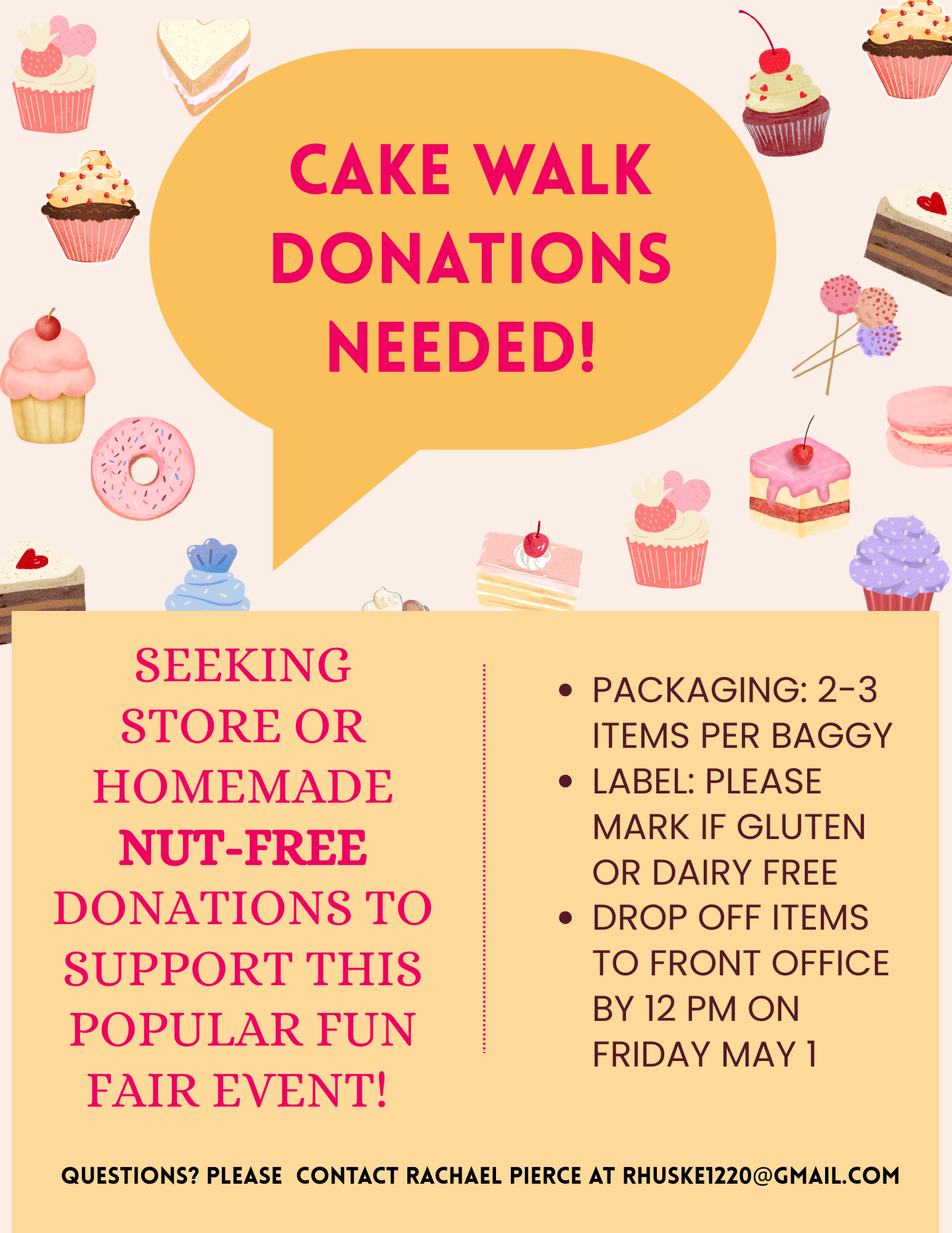 Cake Walk Donations needed for the fun fair