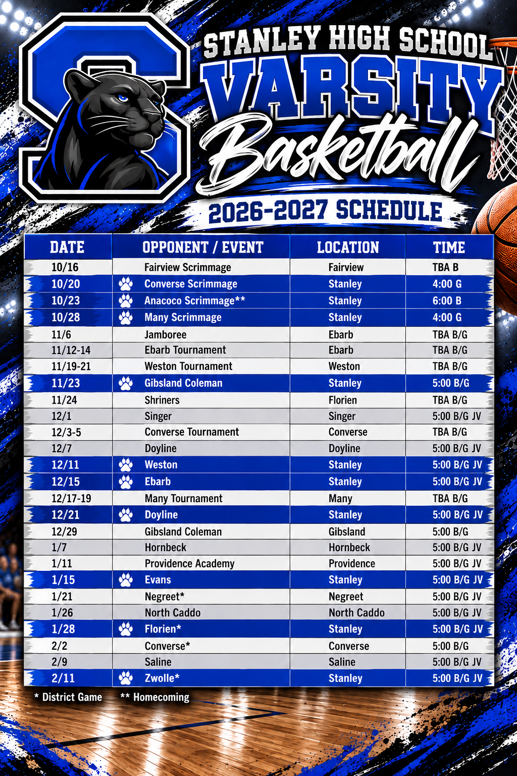 basketball schedule