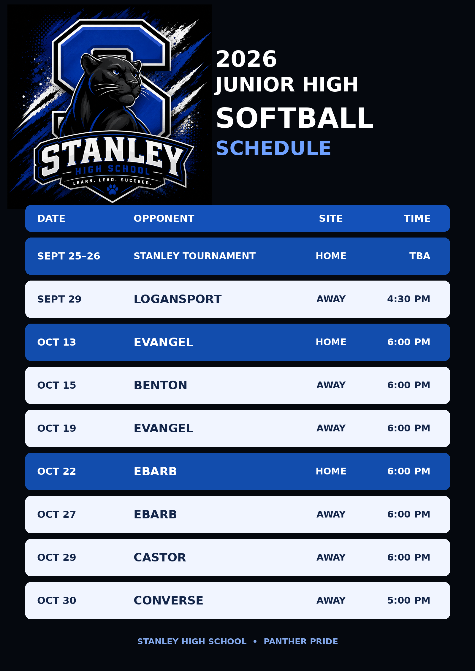 softball schedule