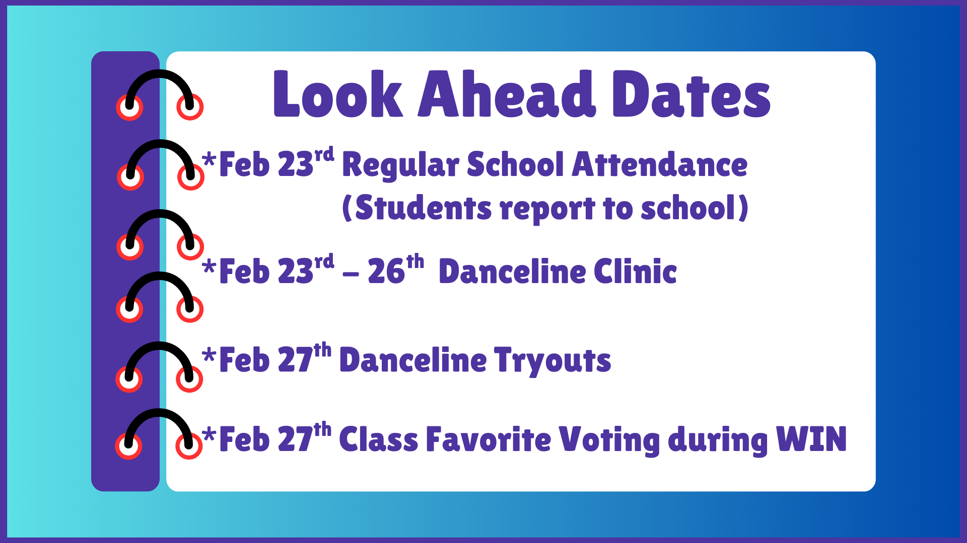 NDHS Look Ahead Dates