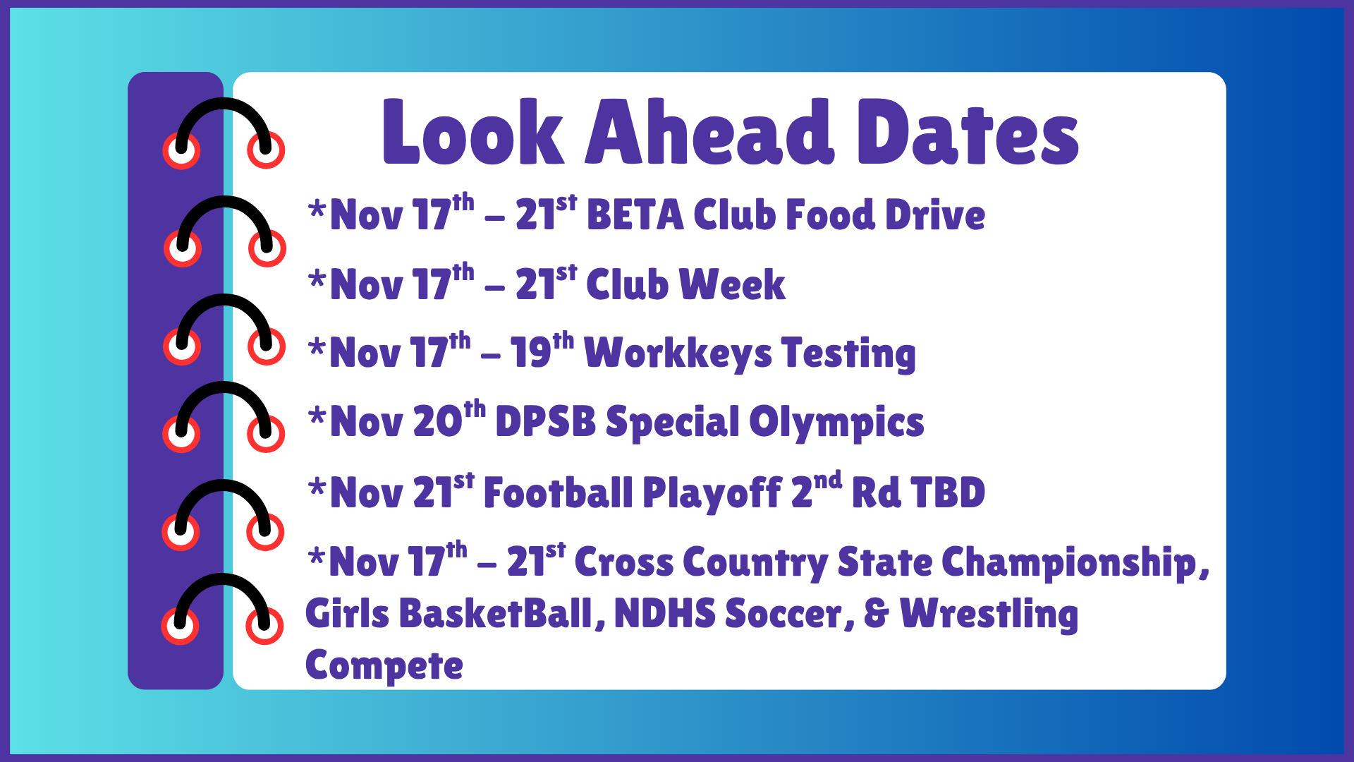 NDHS Look Ahead Dates