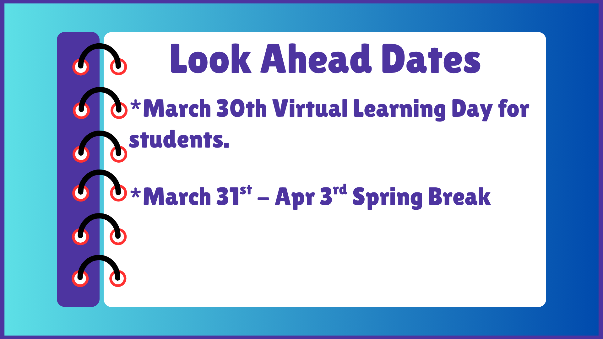 NDHS Look Ahead Dates