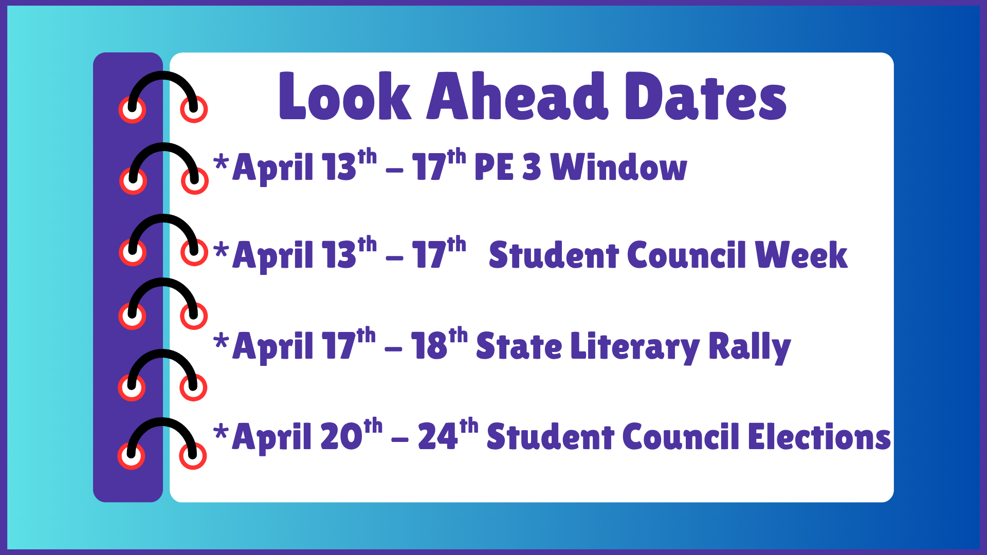 NDHS Look Ahead Dates
