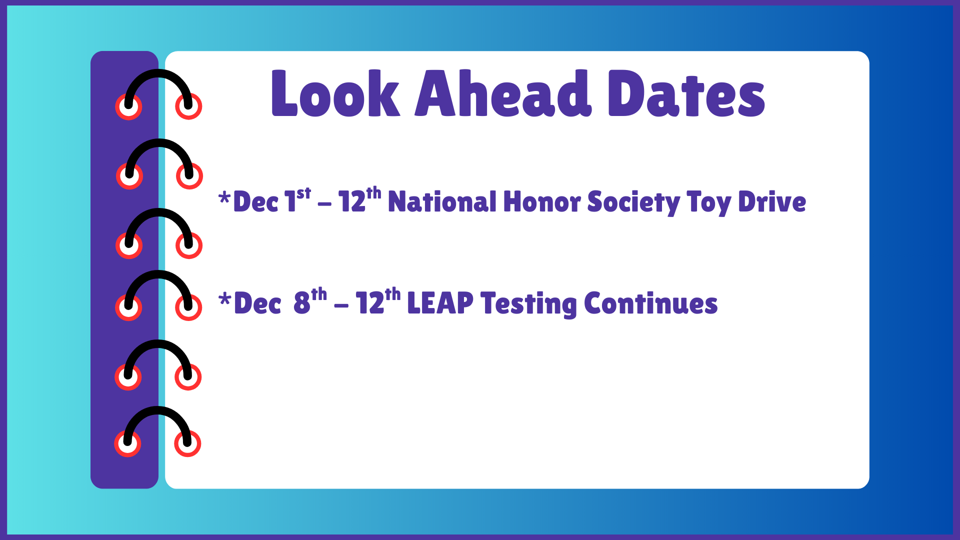 NDHS Look Ahead Dates